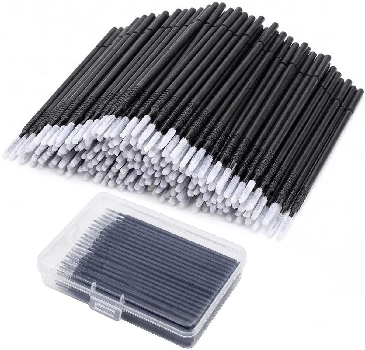 200 stuks microborstels, wimperborstels, wegwerp wimperverlenging, kwast, micro-applicatorkwast, reinigingsstaafjes, applicator-wimpers, graft tools voor make-up, oraal en netheid (met opbergdoos)