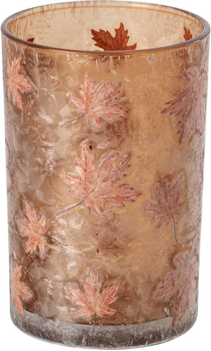 J-Line Kandelaar met bladeren - glas - abrikoos/terracotta - large - set van 2