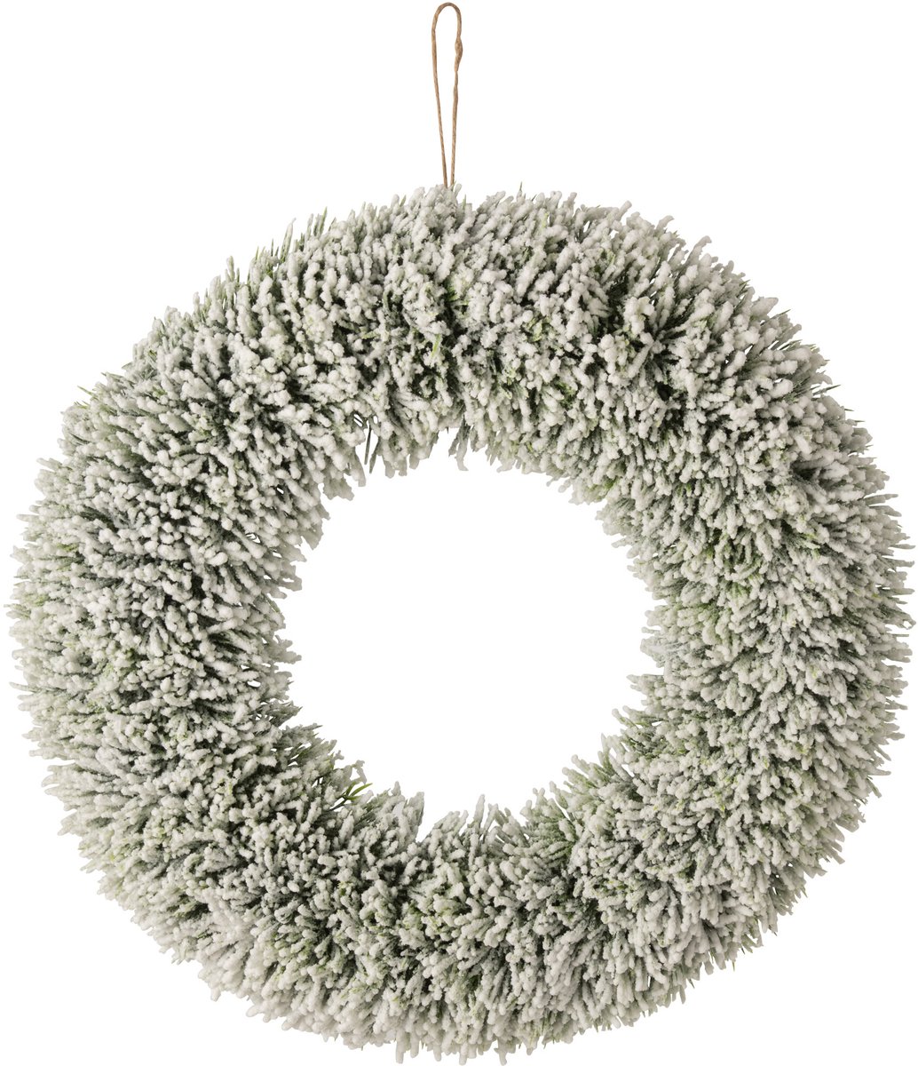 J-Line decoratie krans Besneeuwd - polyethyleen - wit/donkergroen - large