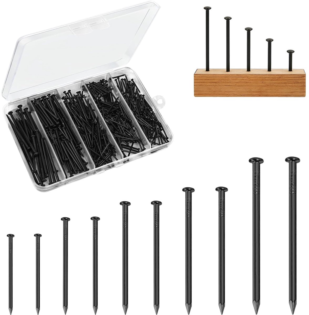 400 stuks stalen spijkers, roestvrijstalen nagels, wandnagels, fotospijkers, set voor betonmuren, fotonagels, betonnagels, gipsplaten, houten nagels, handwerk en knutselen, 20/25/30/38/50 mm