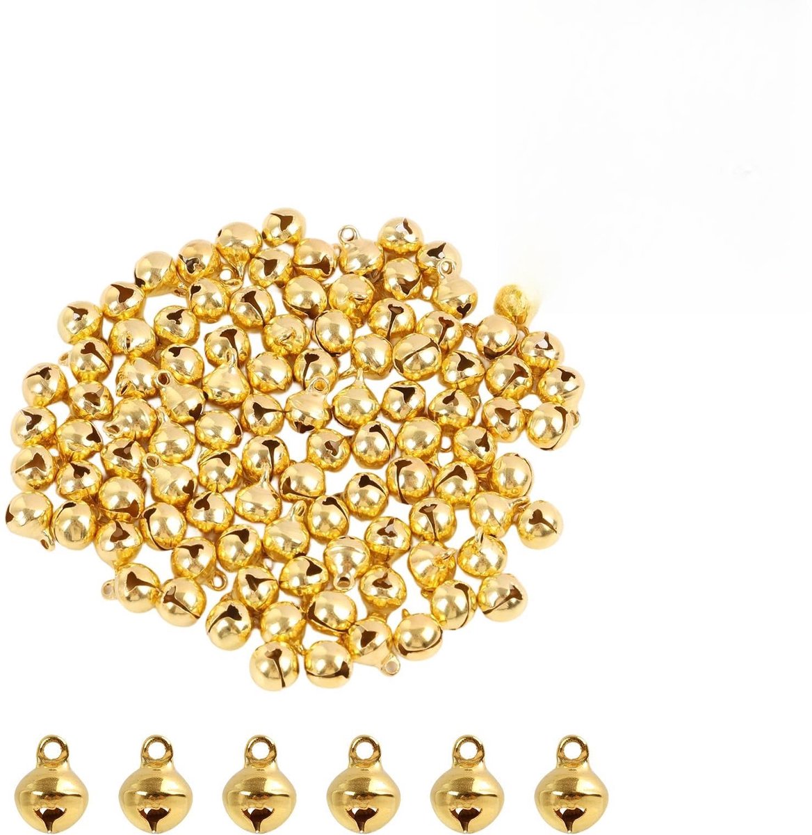 Belletjes om te knutselen en te decoreren, voor DIY-projecten, kerst- en verjaardagsdecoraties, kerstbellen voor decoratie met oogjes, 11x8 mm (gouden)