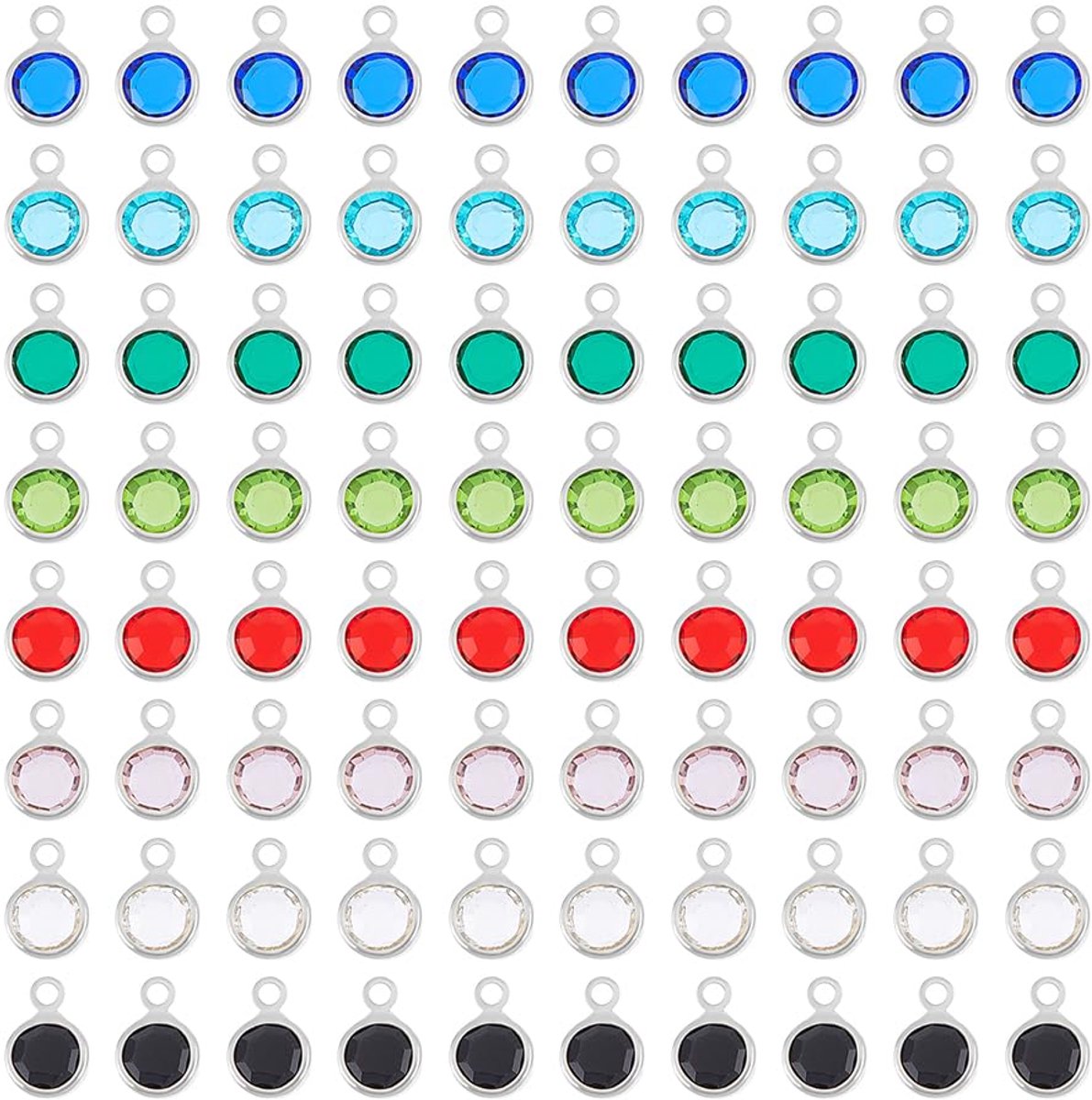Glazen strass bedels transparant glas oorbel hangers platte ronde geboortesteen kristal glas bedels met roestvrij stalen lussen voor armband ketting sieraden maken
