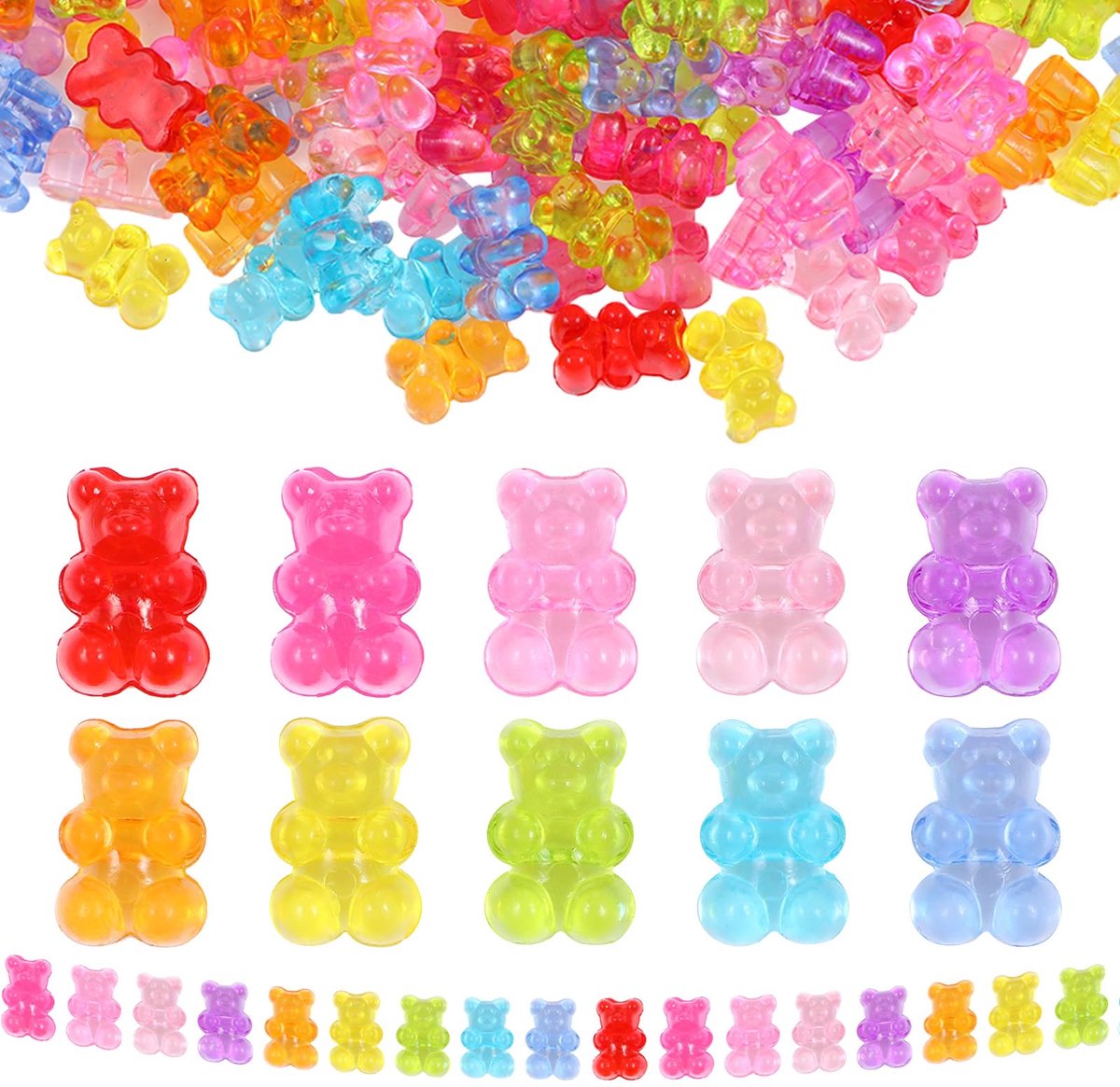 200 stuks acryl beer, snoep, kleurrijke rubberen beertjes, schattige beer, losse kralen voor handwerk, doe-het-zelf armbanden, halskettingen, broches, oorbellen, kleiknutselen, decoratieve