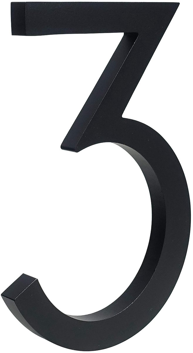 drijvend huisnummer 6 inch (15 cm) stijlvolle deurnummers Alfabet plaquette straat huisadres cijfers, (3, Zwart)
