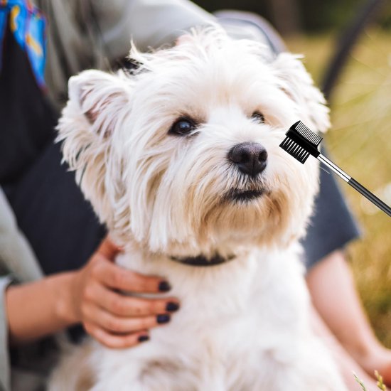 2 stuks traanvlekkenkam hond traanvlekverwijderaar kam dubbelzijdige hond oogkam borstel verzorgingskam voor het verwijderen van korsten en slijm — afbeelding 5