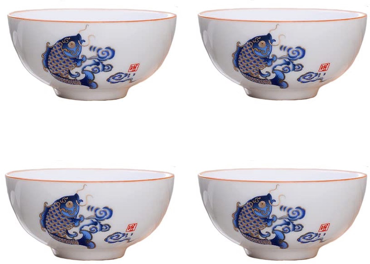 baobao Chinese Thee Proefset van 4, 60ml Witte Porseleinen Mini Kopjes voor Gongfu Theeceremonie (Vissprong)
