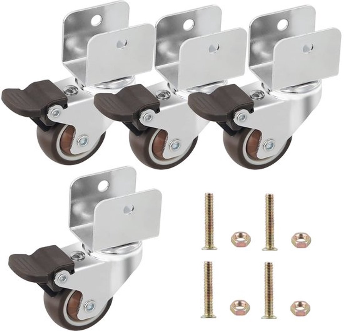 Meubelwielen 38 mm - Zwenkwielen met Rem - Transportroller - Meubelwieltjes - Schokbestendig - Draagvermogen 80 kg - Transportwielen