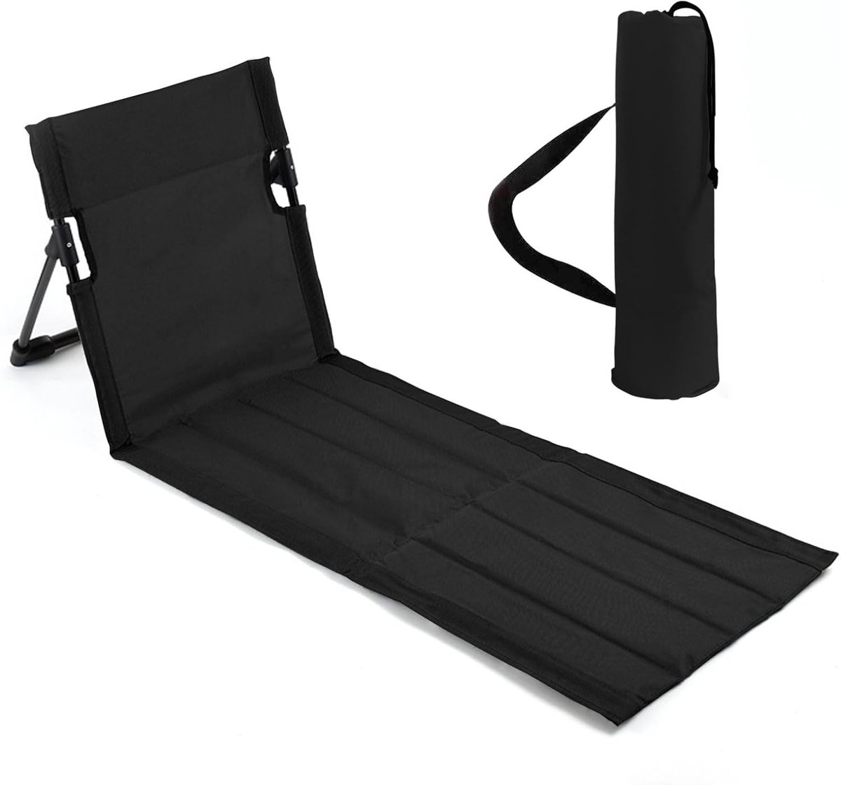 SnelShoppen - Draagbare Strandstoel Verstelbare Rugleuning Inklapbaar Lichtgewicht Strandmat Extra Lange Stijl Zwart Voor Camping Buiten Strand Reizen
