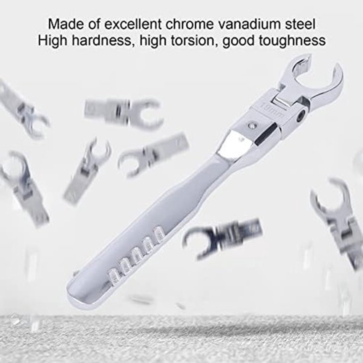 Solidchoice - Sleutelset met flexibele kop - Verwisselbaar - Buigzame kop - 180 graden draaibaar - Met handvat - Auto-onderhoud - Grijs model