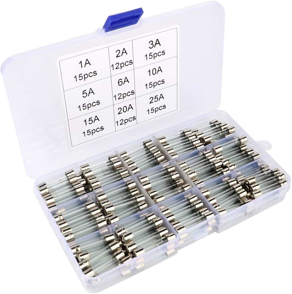 126pcs 6×30mm Fast-Blow Glazen Buis Zekering,Quick Blow Auto Glazen Buis Zekeringen Diverse Kit(AMP 1A/2A/3A/5A/6A/10A/15A/20A/25A)