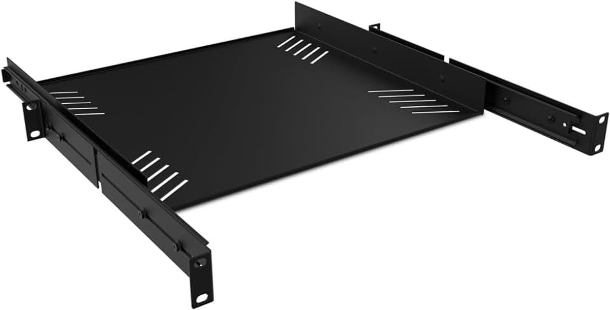 Pro Rack Drawer Ext 1U glijplank met 1 U-rooster voor 19 inch rek, uitschuifbare plank, 482,6 mm breed x 376 mm diep, van staal, capaciteit 8 kg
