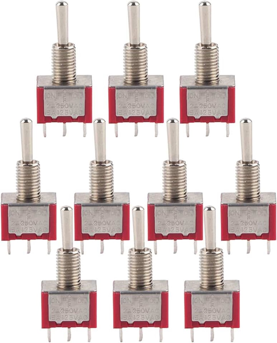 10pcs Interrupteur à Bascule Momentané ON-OFF-ON 3 Position DPDT 6-Pin 6mm 2A / 250VAC 5A / 120VAC