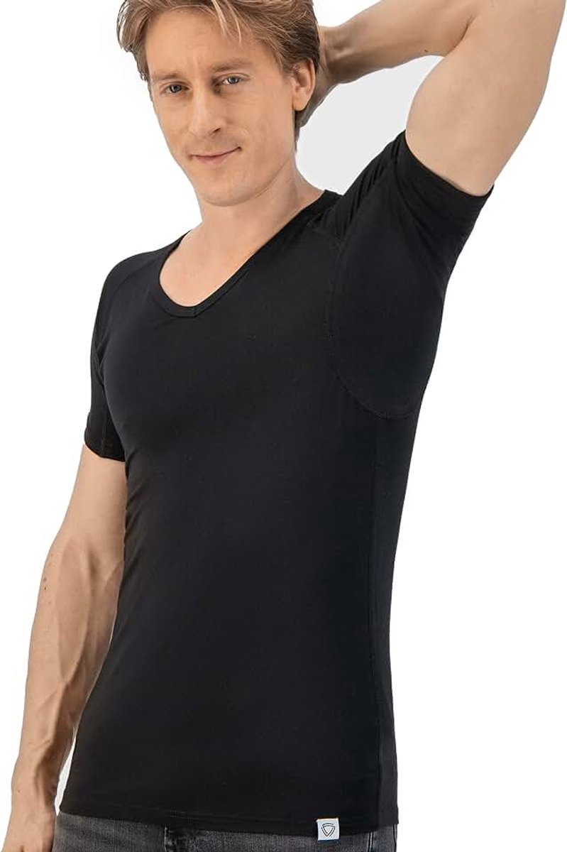 Zweet Shirt - T-shirt tegen zweetvlekken - Anti Zweet Onderhemd - Met ArmPads PRO & Zilver Behandeling - Heren - V-Hals