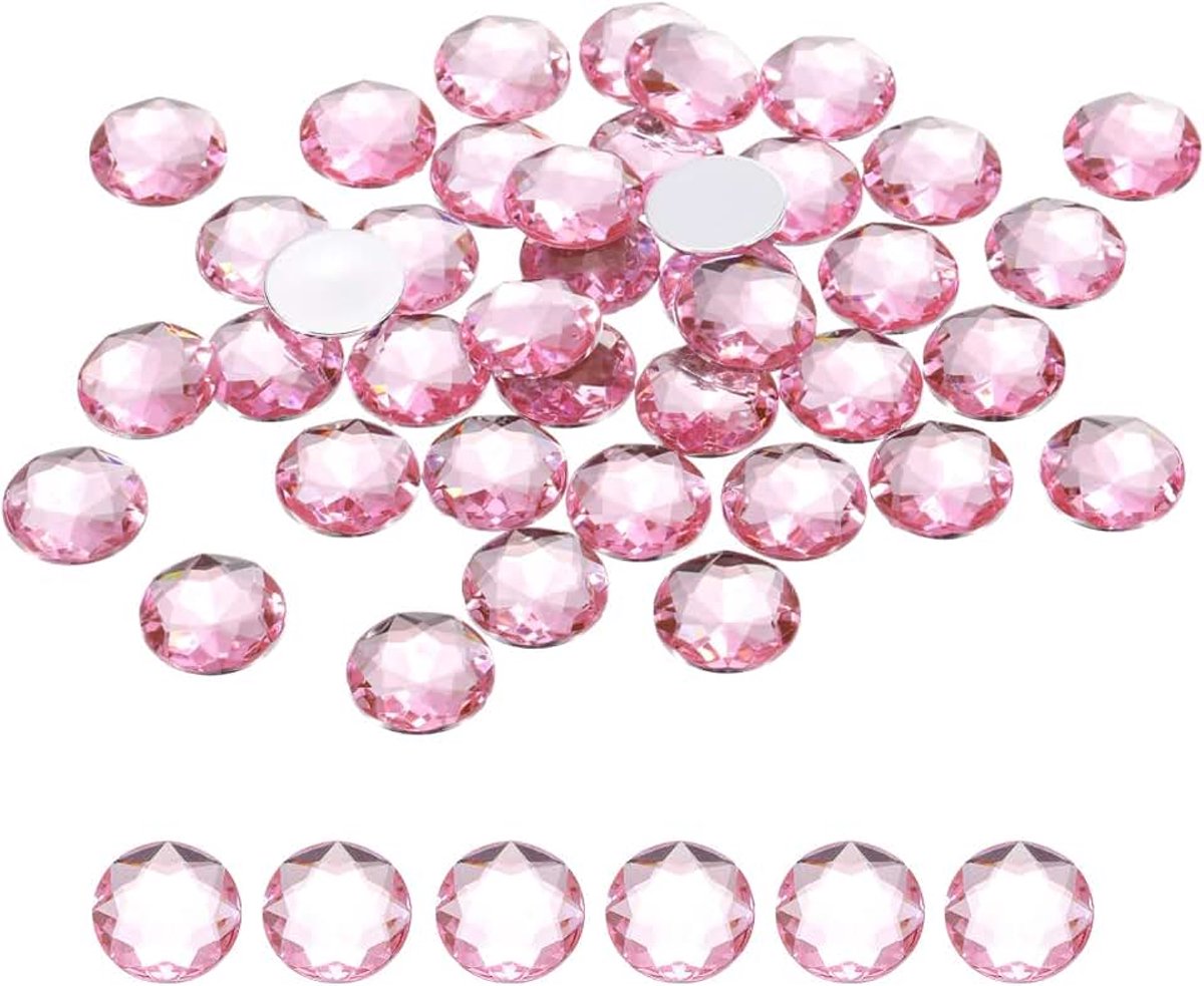 Strassteentjes met platte onderkant, glitterstenen om te knutselen, 12 mm ronde acryl kristallen edelstenen voor kleding, schoenen, doe-het-zelf decoratie, geschenken, 50 stuks, lichtroze