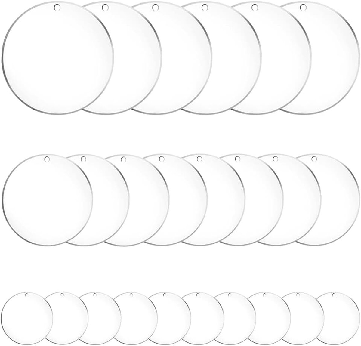 24 Stuks Clear Acrylic Plates, 5cm/7,5cm/10cm Ronde Acrylglasplaat Met Gat | Acrylglas 2 Mm Dik Ronde Acrylplaat Acrylschijven Transparant, DIY Acryl Hangers Voor Schilderijen, Decoratieve Hangers