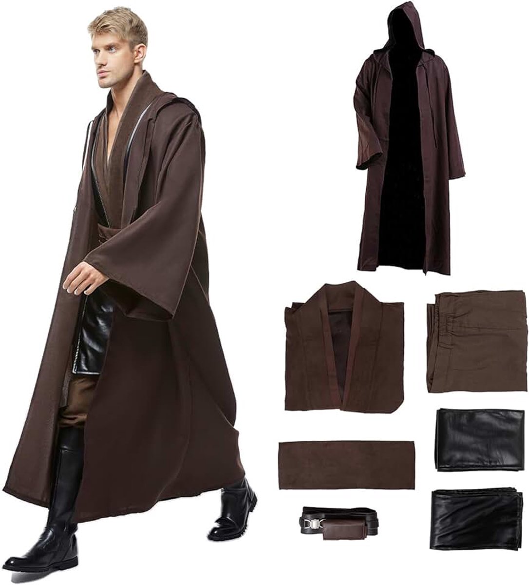 Tunic Kenobi cape met capuchon, volledige set, Halloween, carnaval, party, cosplay kostuum, middeleeuws pak, tuniekset