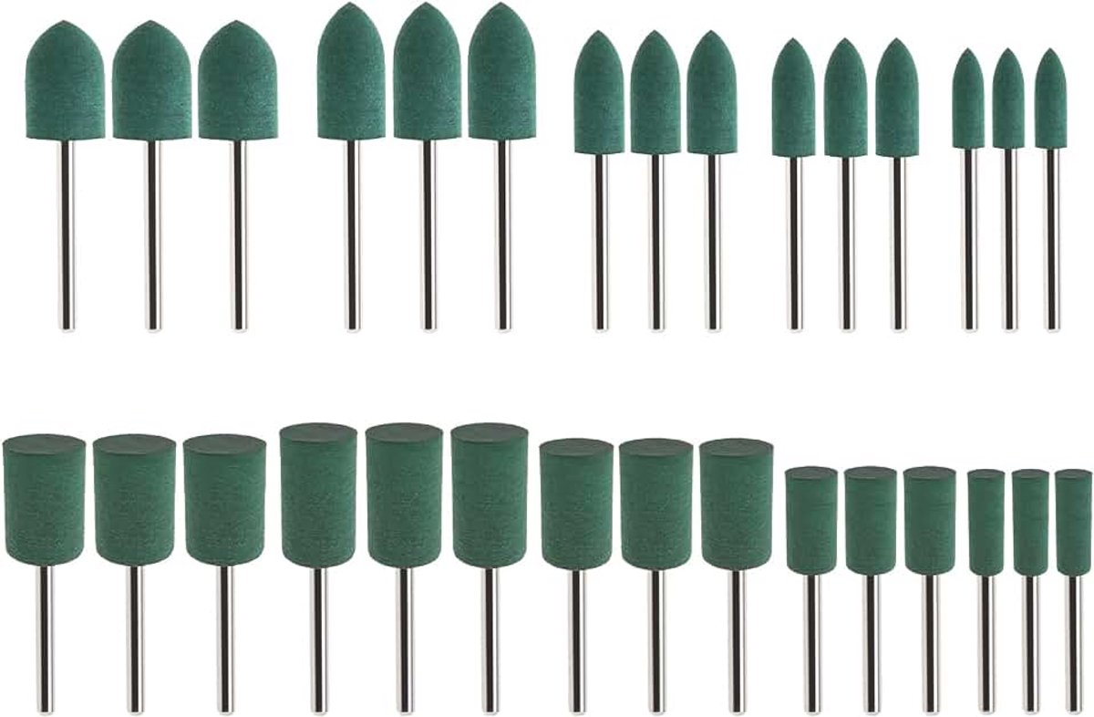 30 stks Rubber Polijsten Bits Kegel Cilinder Vorm Polijsten Bramen Sieraden Wiel 3mm Doorn 4mm 6mm 8mm 10mm 12mm Hoofd voor Rotary Tool Elektrische Boor Elektrische Slijper