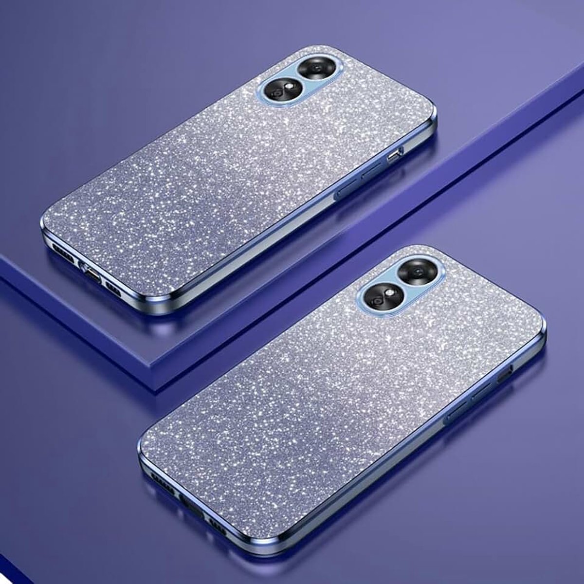 Hoesje met kleurverloop en glitters gegalvaniseerde rand, compatibel met Oppo A58 4G, TPU slank schokbestendig telefoonhoesje