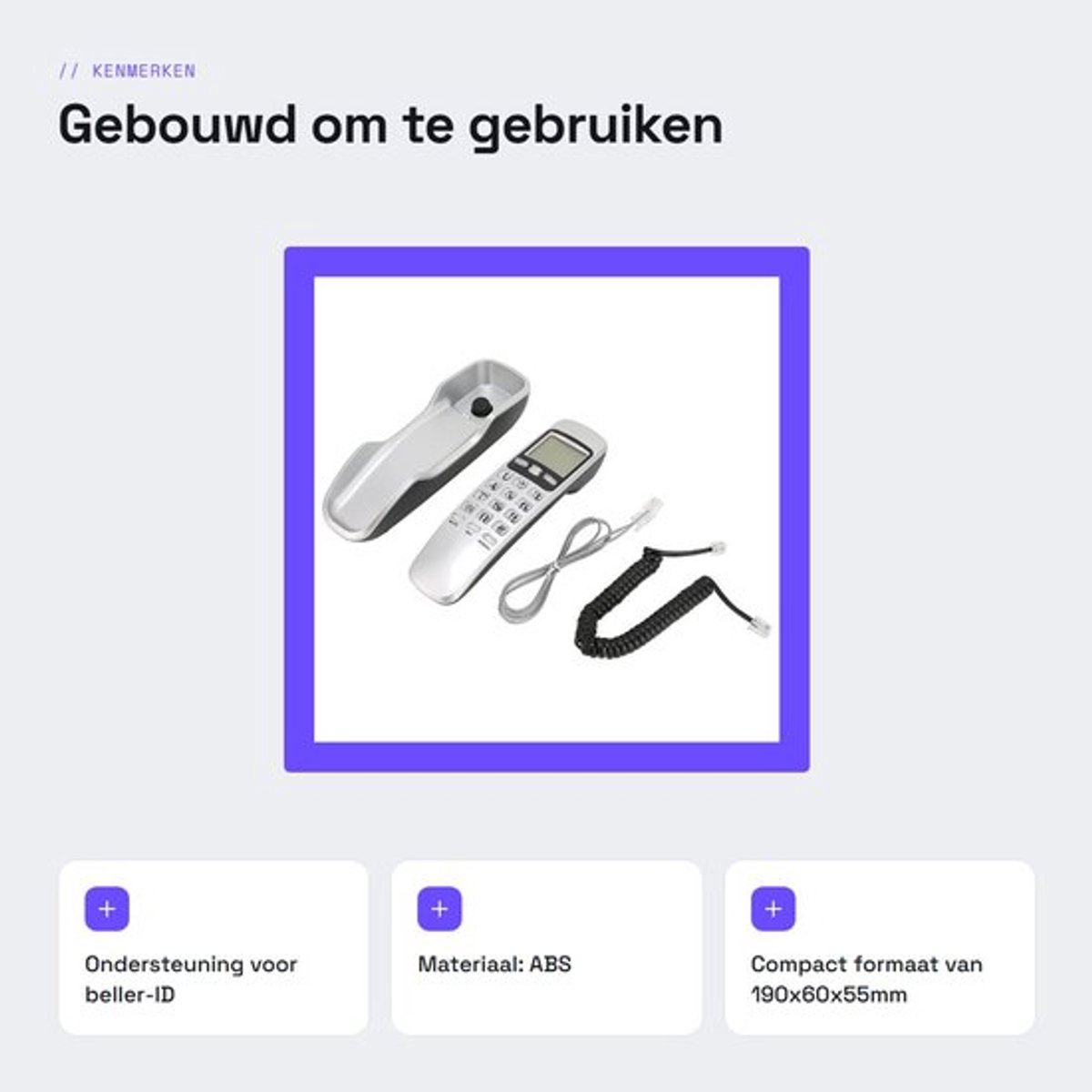Muurtelefoon met LCD-display - Vaste Telefoon - Wandtelefoon - Beller-ID - ABS Materiaal - Compact 190x60x55mm