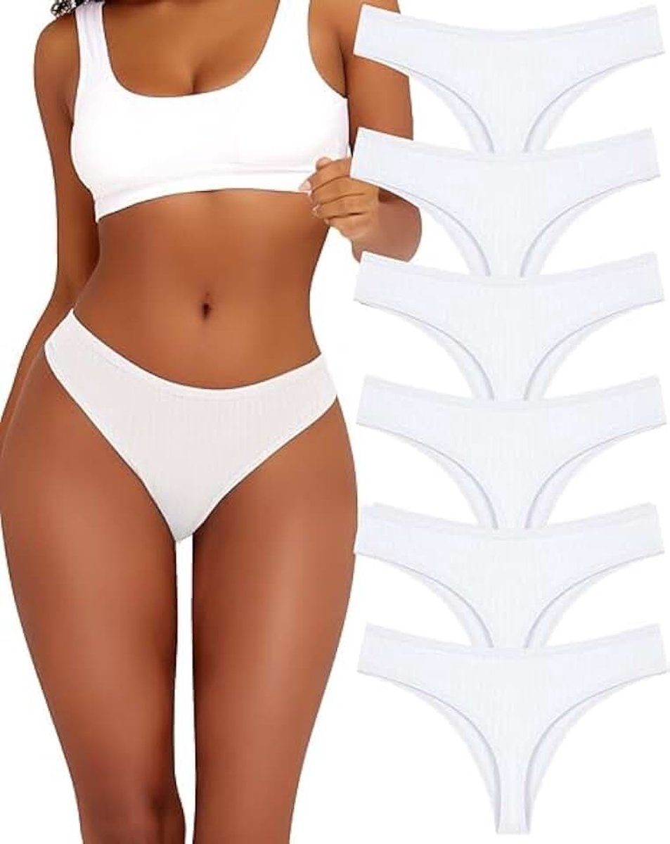 OF ME Set van 6 katoenen strings, tanga, damesonderbroeken, sexy ondergoed, lingerie, vrouwen, katoenen slips, ondergoed, strings, dames, slips, meerverpakking, S-XL