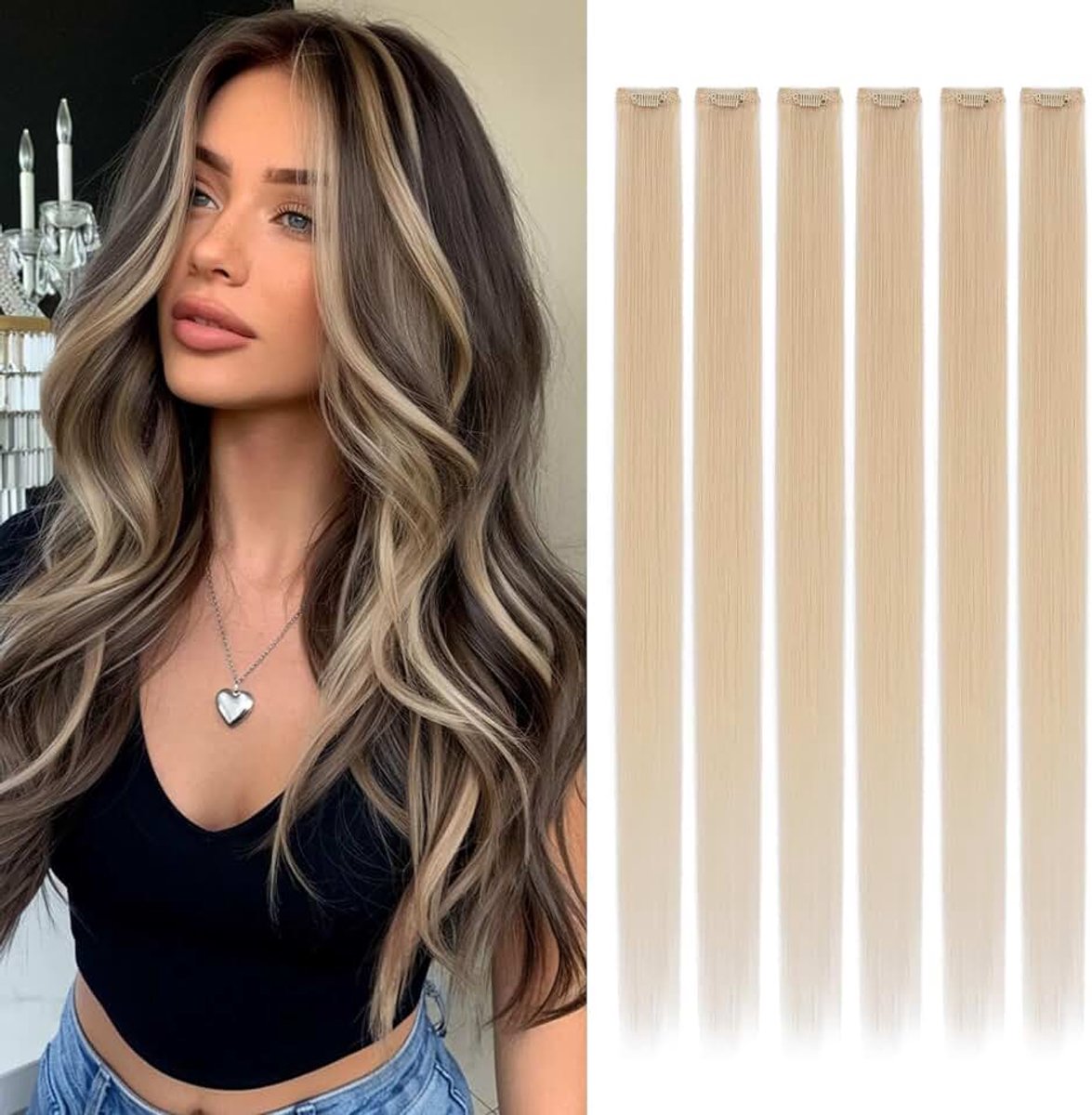 Clip-in Extensions Echt Haar, 6 Stuks 6 Clips Echt Haar, Enkele Clip Echthaar Clips, Gratis te Dragen Eendelige Haarverlenging, Haar Toevoegen op Specifieke Plekken, 45CM Donker Zwart #1