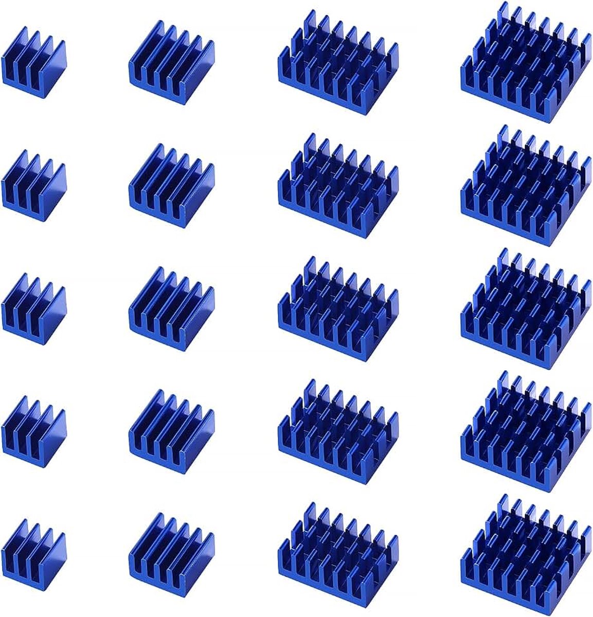 20 Stuks Aluminium Koellichaam Koelvin Kit, Printplaat Koelvin, Koelvinradiator koellichaam, met Thermisch Geleidende Plakband, voor Elektronische Componenten, Blauw