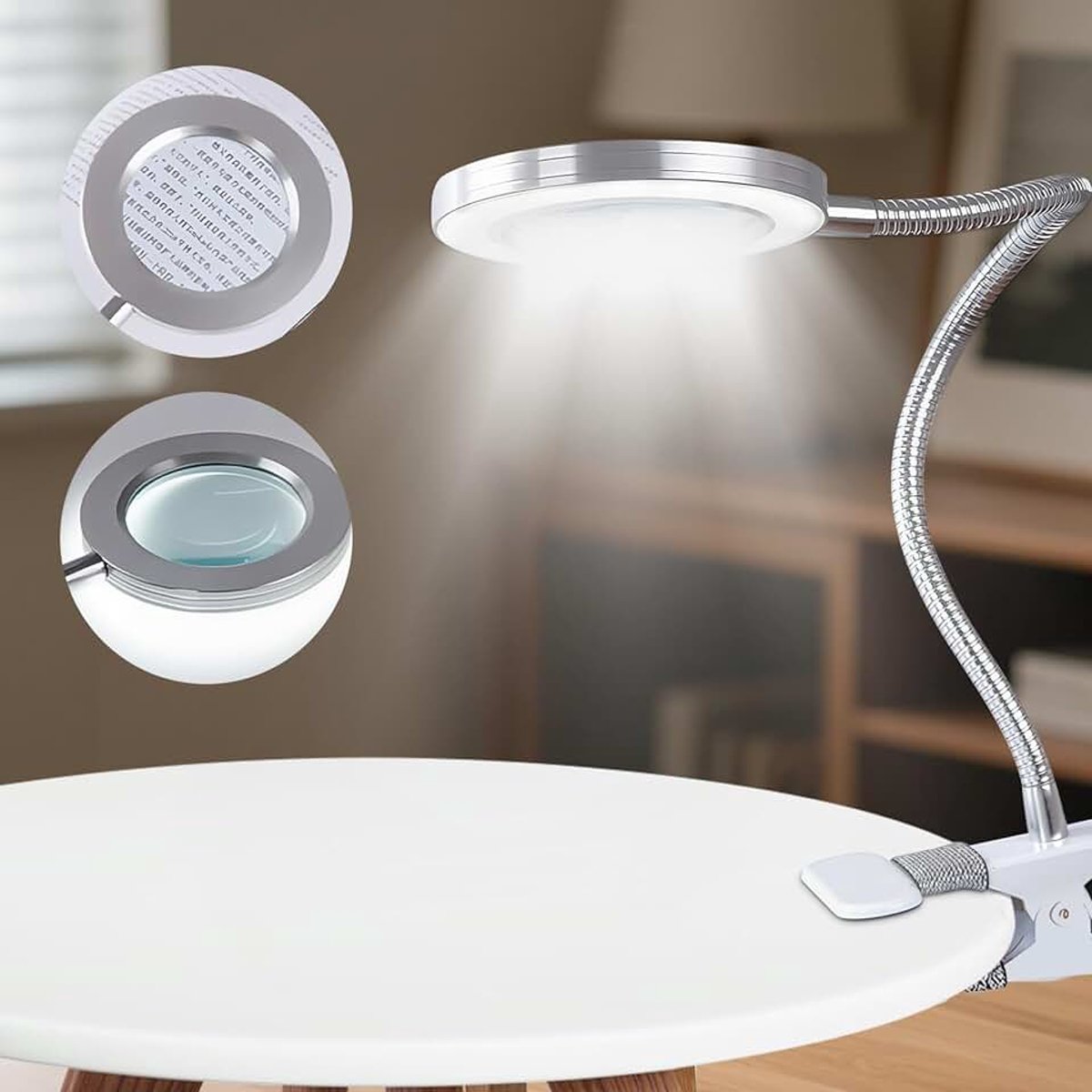 8 x vergrootglas met licht en standaard, led-vergrootlamp, tafelvergrootglas met verlichting, vergrootlamp met metalen klem, handsfree bureaulamp, 360° draaibaar voor werk, lezen, hobby's, naaien