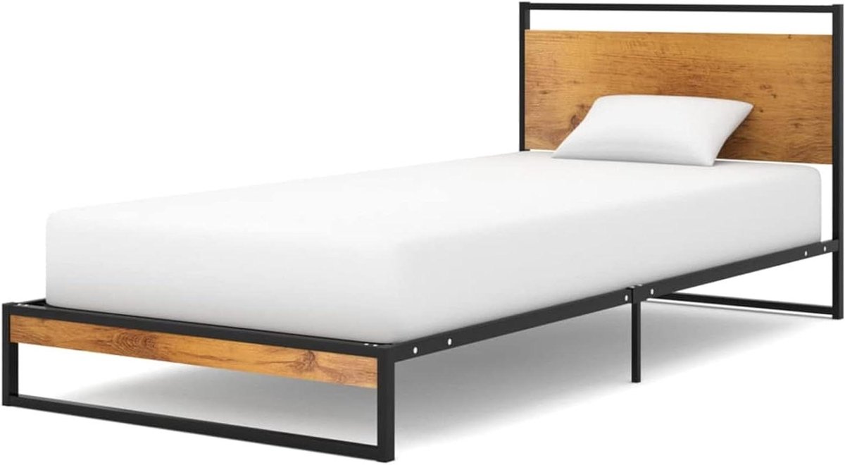 Bedframe van metaal - Bedframe Metalen bed - Ontspannen slapen - Robuust gepoedercoat metaal - 90 x 200 cm - Zwart