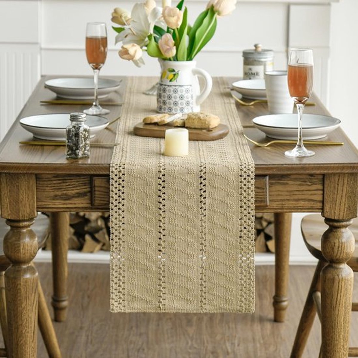 Dailygoods - Bruine Geweven Tafelloper 30x243 cm voor Rustieke Decoratie