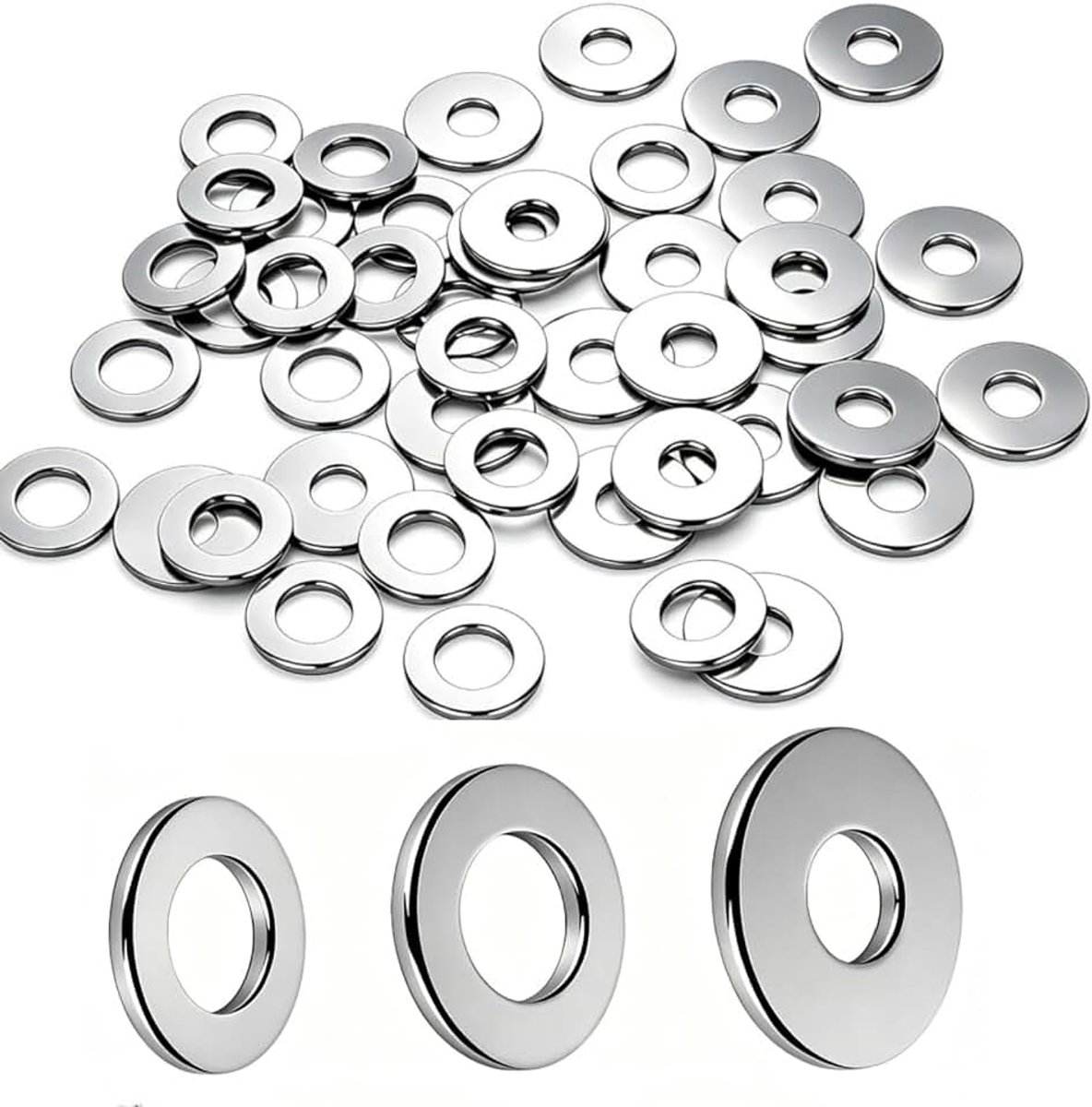 M8 sluitringen set - 120 stuks sluitringen roestvrij staal 304, roestvrije platte U-ringen, 3 maten, A2 metalen schijven plat, platte carrosserieschijven voor schroeven, moeren, schroefdraad