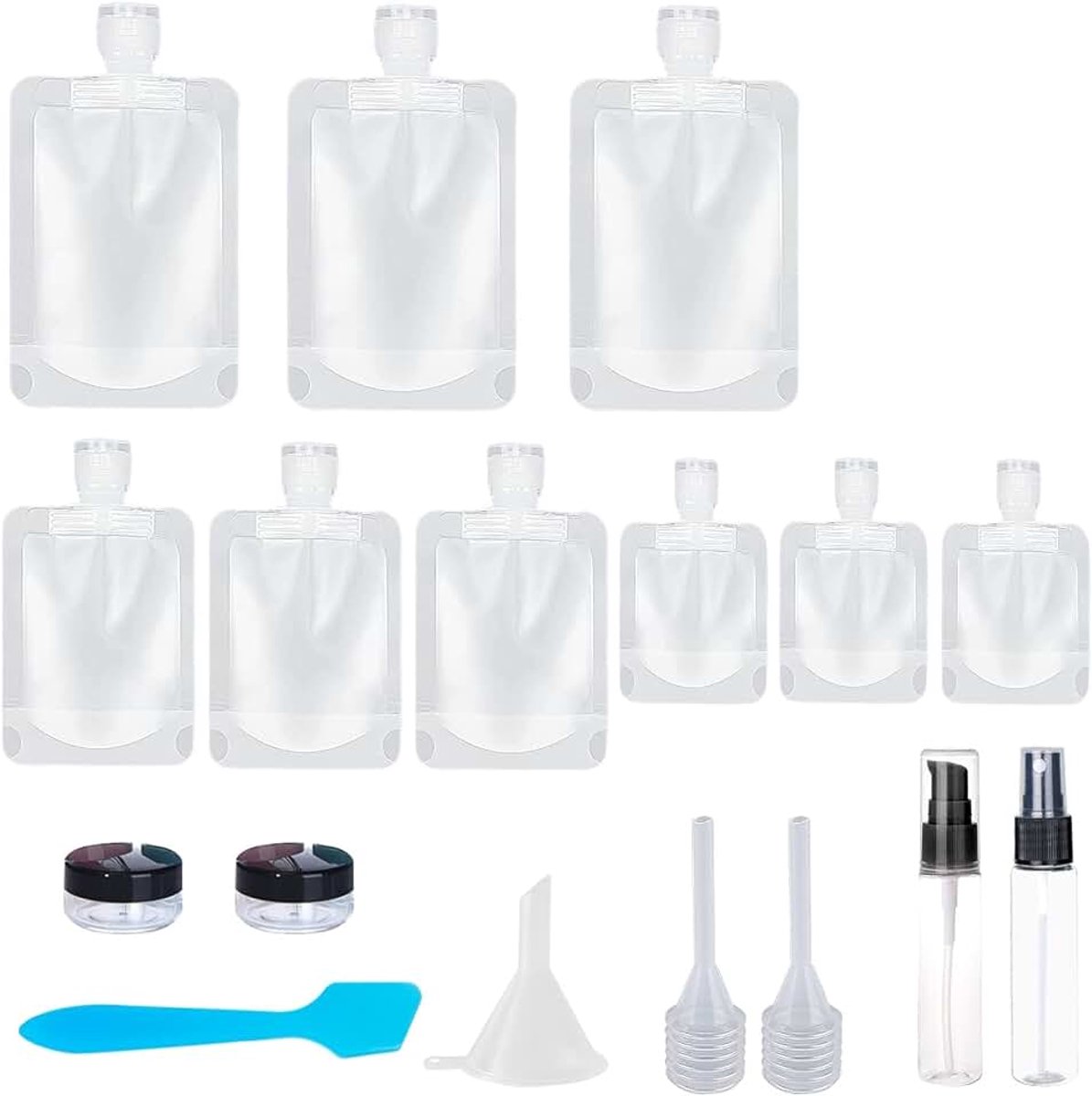 Reiszakjes voor toiletartikelen, TSA-goedgekeurd, draagbare containers in reisformaat, opstaande zak, navulbare reisaccessoires voor shampoo, conditioner, lotion, zeepvloeistoffen (A-17