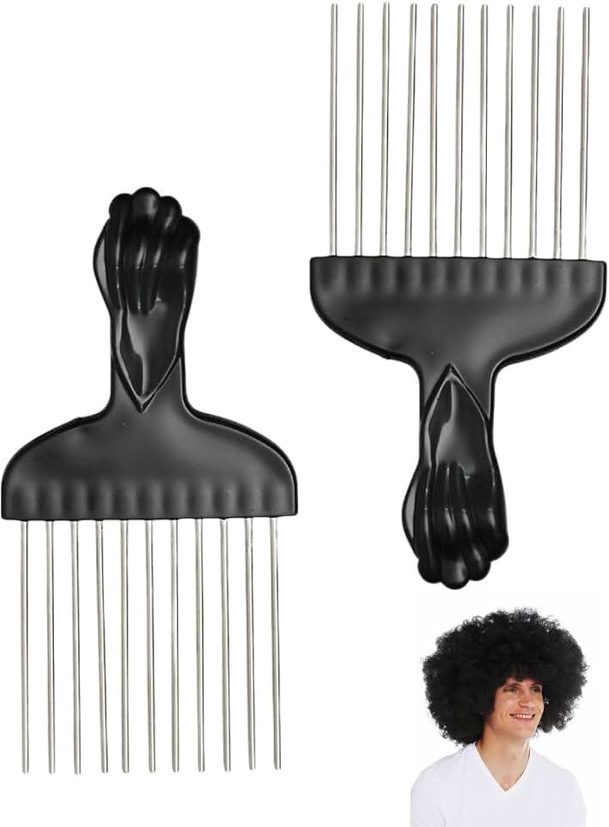 2 stuks Afro Haarkamm Metaal Lockenkamme Brede tandkamm Lockiges Langdurig Edelstaal Glatte Ronde tandspits Haarstyling Werkzeug für Natürliches Lockiges Haar,Dauerwelle und Afro große Barte