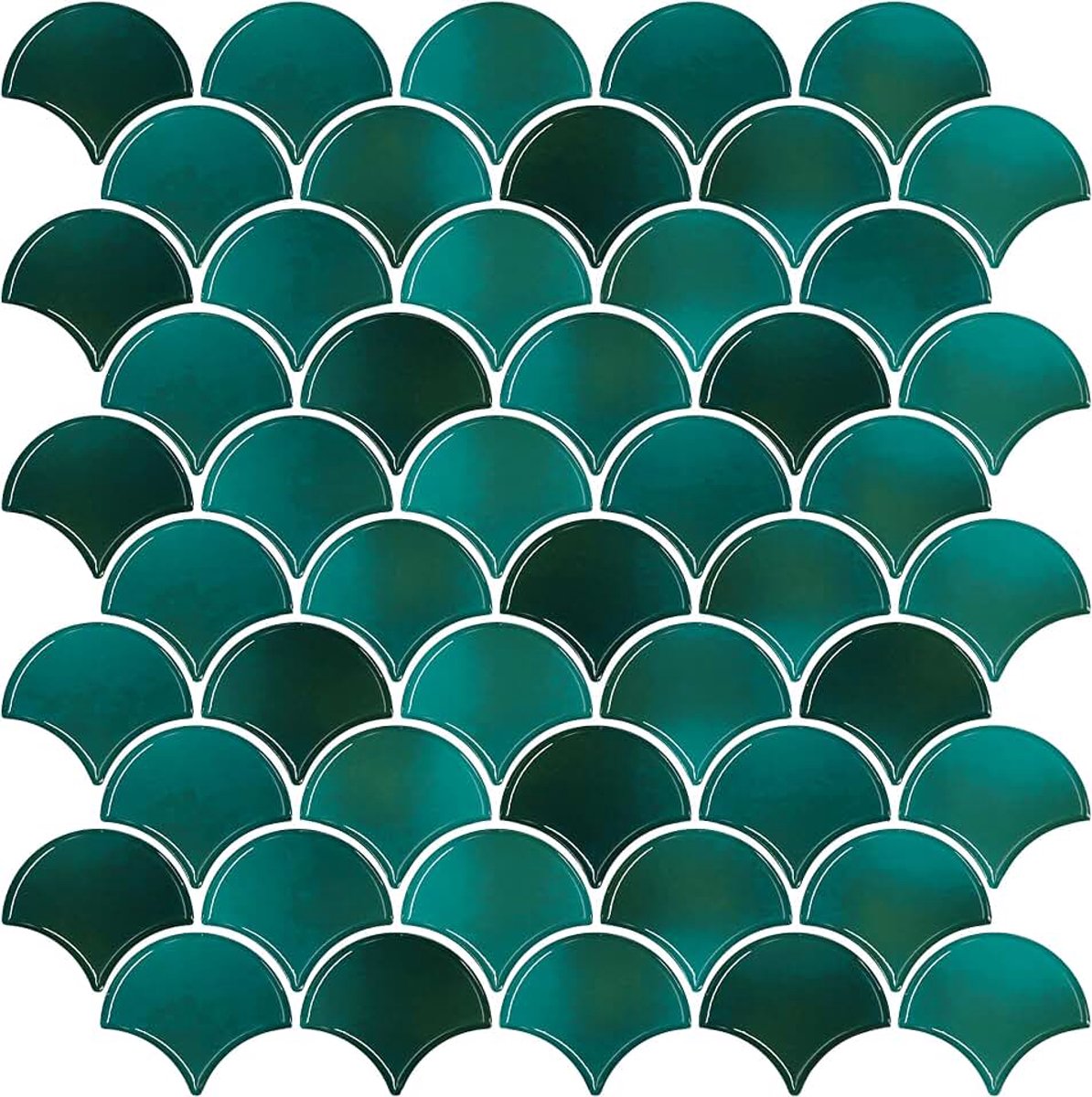 Tegelstickers donkergroen waaiervorm kleeftegels keuken sector keukentegels zelfklevende tegelfolie badkamer tegels overplakken tegelstickers 30,5 cm x 30,5 cm 6 stuks