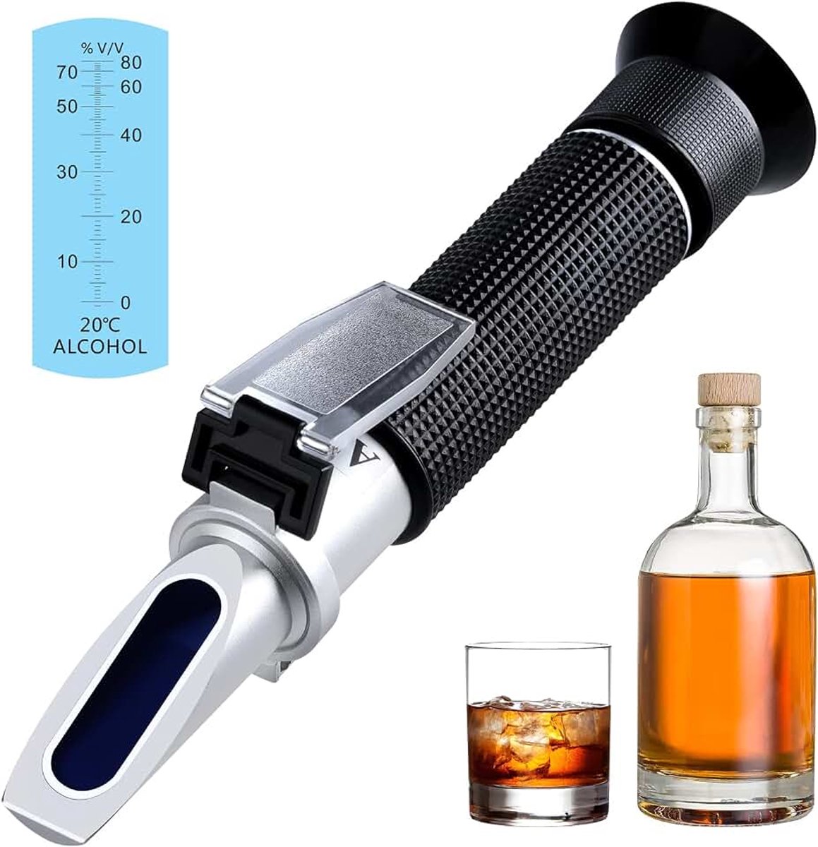 Refractometer Alcohol, Alcoholrefractometer (0–80% volumepercentage) voor gedistilleerde spiritueuze dranken, alcoholgehaltemetingsapparaat in alcoholproducten – Niet geschikt voor bier of