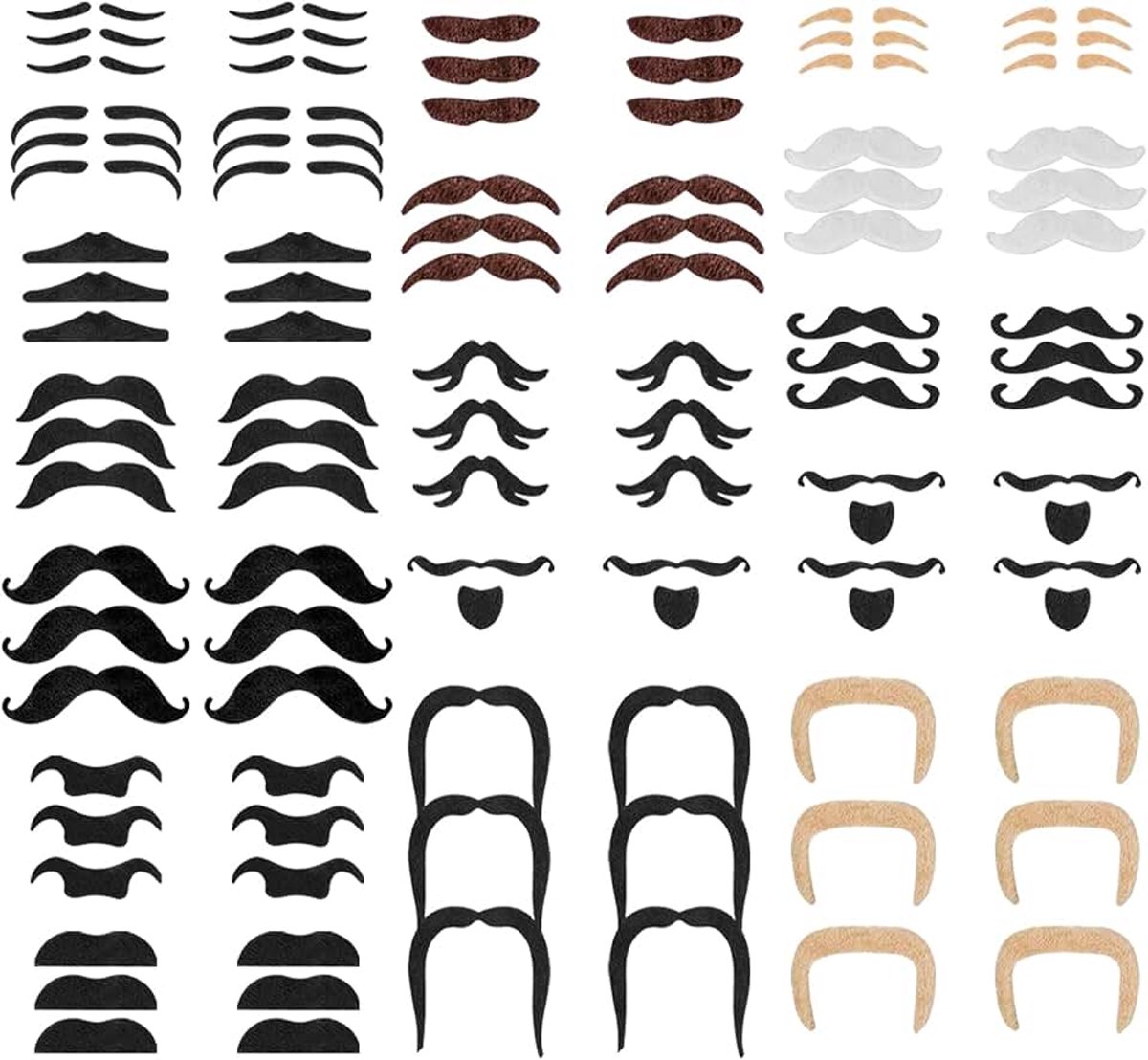 96 stuks zelfklevende snor, valse baard, plakbaard, nieuwe carnaval, party, baard, voor kerstfeest, verjaardag, kostuumfeesten, carnaval (vier kleuren)