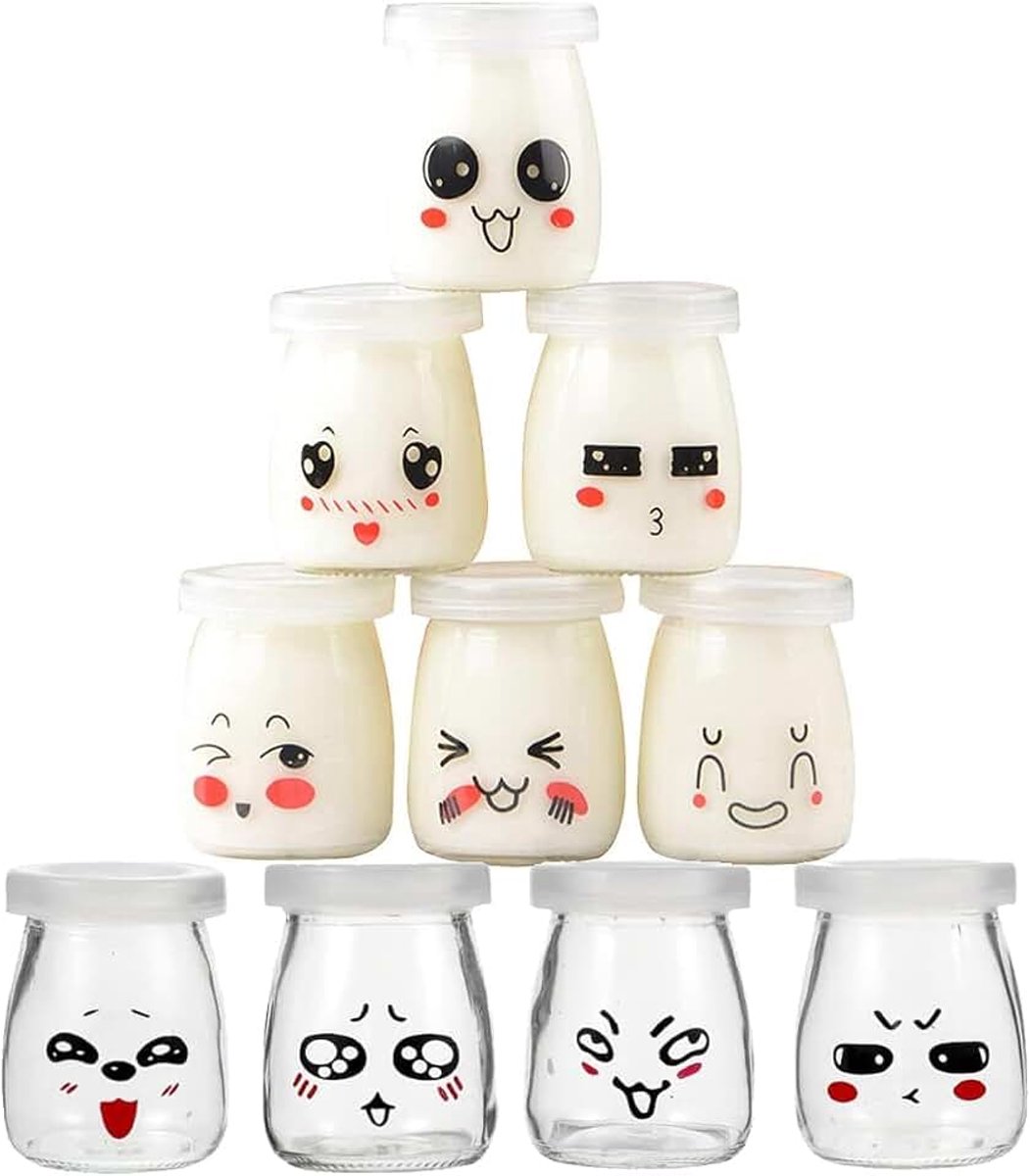 10 yoghurtpotjes met deksel, kleine potten, yoghurtglazen met deksel, dessertglazen voor pudding, yoghurt, jam, 100 ml