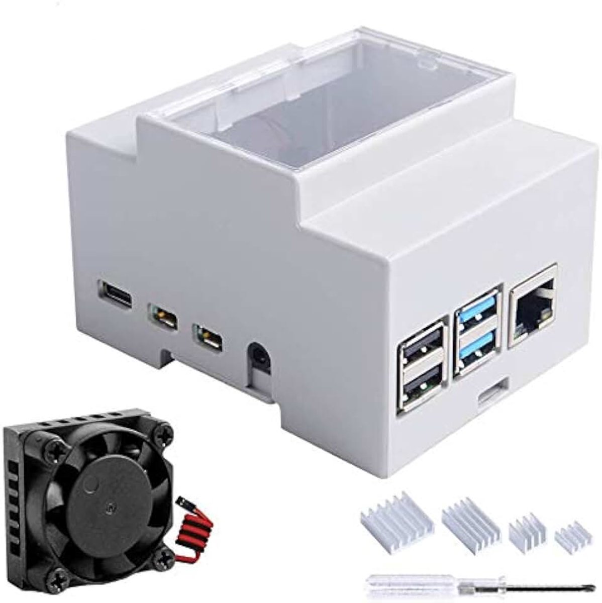 Pi 4 Case op DIN Rail – Modulaire Box voor elektrische panelen, ventilatiedoos met ventilator, Raspberry Pi Heatsink 2-8 GB
