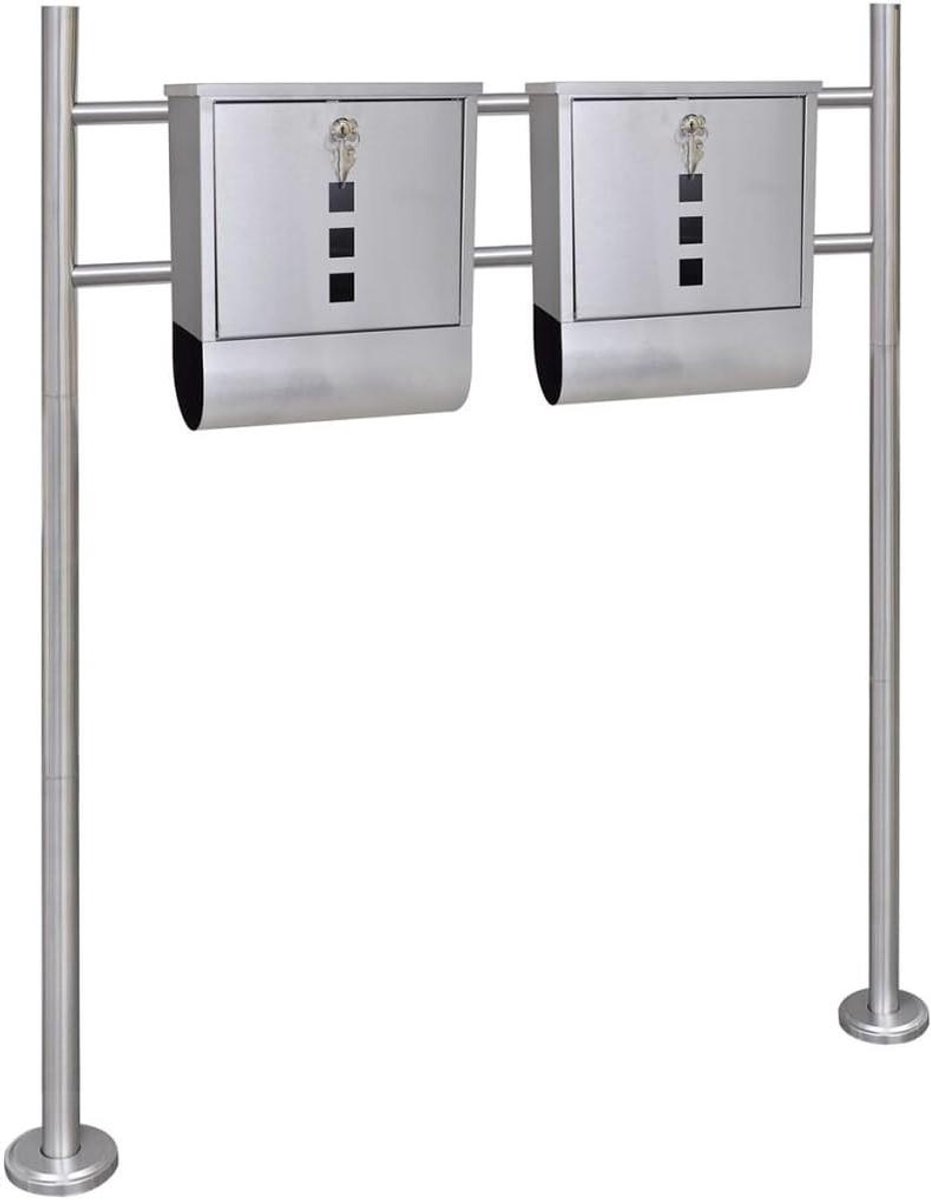Dubbele Brievenbus - Brievenbus met Standaard - Post Ontvangen - Roestvrij Staal - Niet gespecificeerd - Zilver