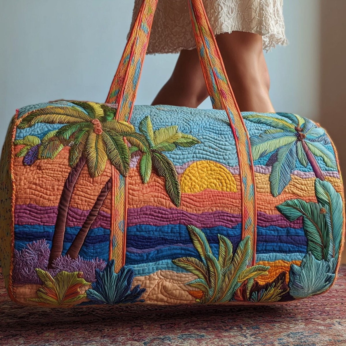 Textielen tas, retro bloemenprint in 3D-stijl, boho-stijl voor reizen en sport, meerkleurig, groot (18 x 9 x 9 inch)，62 modellen