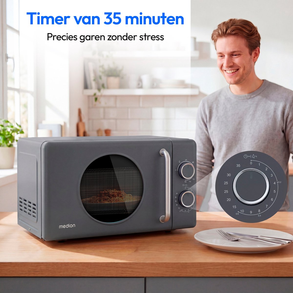 MEDION Retro magnetron met grill - donkergrijs thumbnail 2