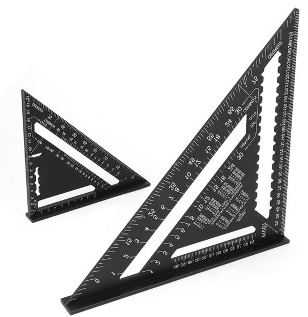 Set van 2 Houtbewerkingshoeken, Metalen Driehoekige Linialen van 185MM en 300MM, Perfect voor Timmerwerk en Dakbedekking