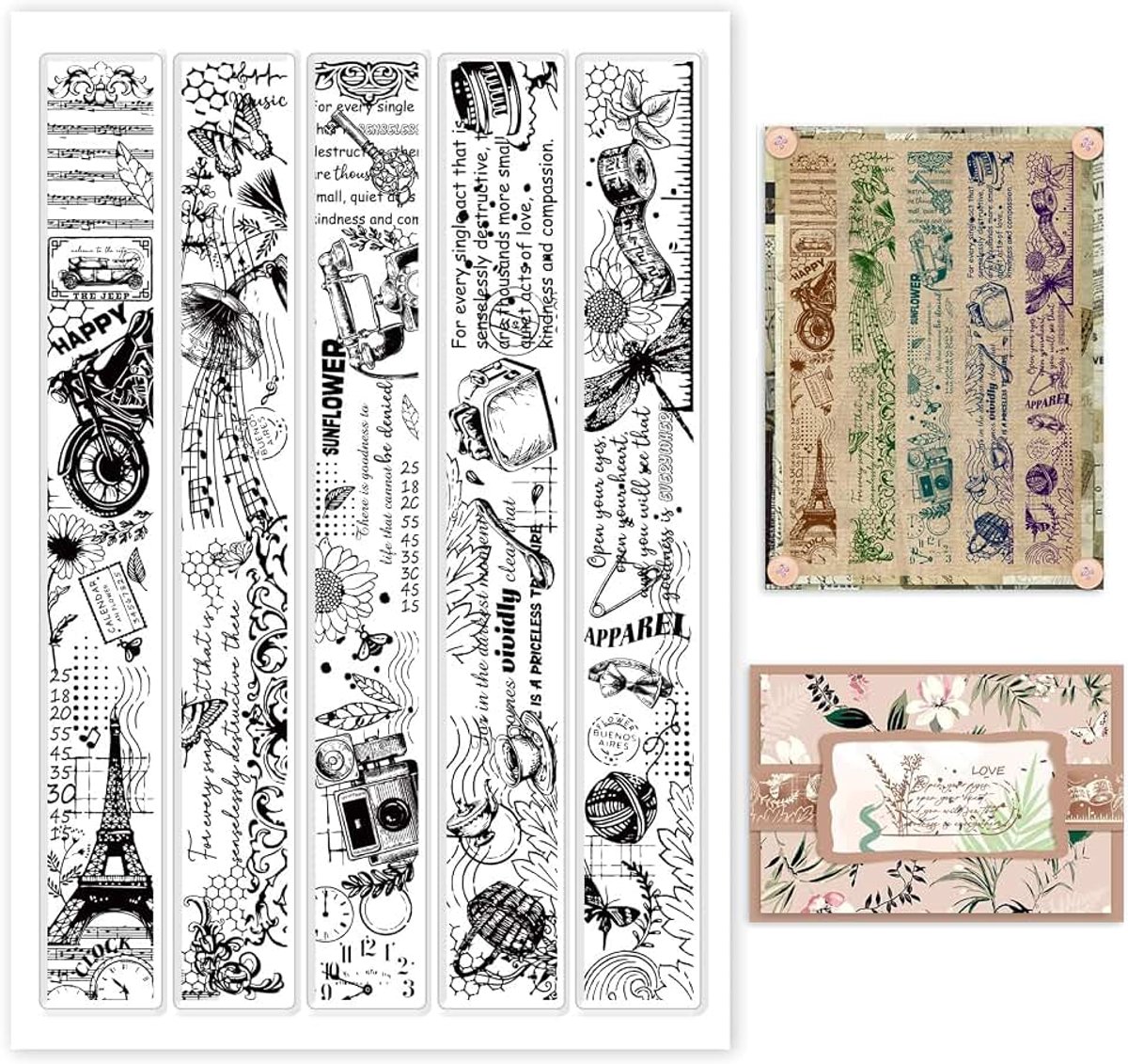 Vintage Bloemen Woorden Achtergrond Clear Stempels Retro Kant Siliconen Clear Stempel Zegels Voor Kaarten Maken Diy Scrapbooking Foto Journal Album Decoratie, 21x14.8cm/8.3x5.8inch