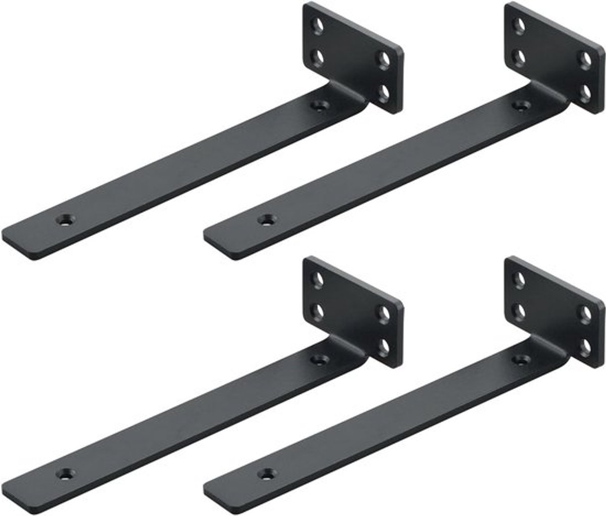 Set van 4 Sterke Hoeksteunen voor Planken, 20 cm, Metalen Plankdragers, Zwart, Tot 70 kg Draagvermogen, Ideaal voor Opslag en Organisatie