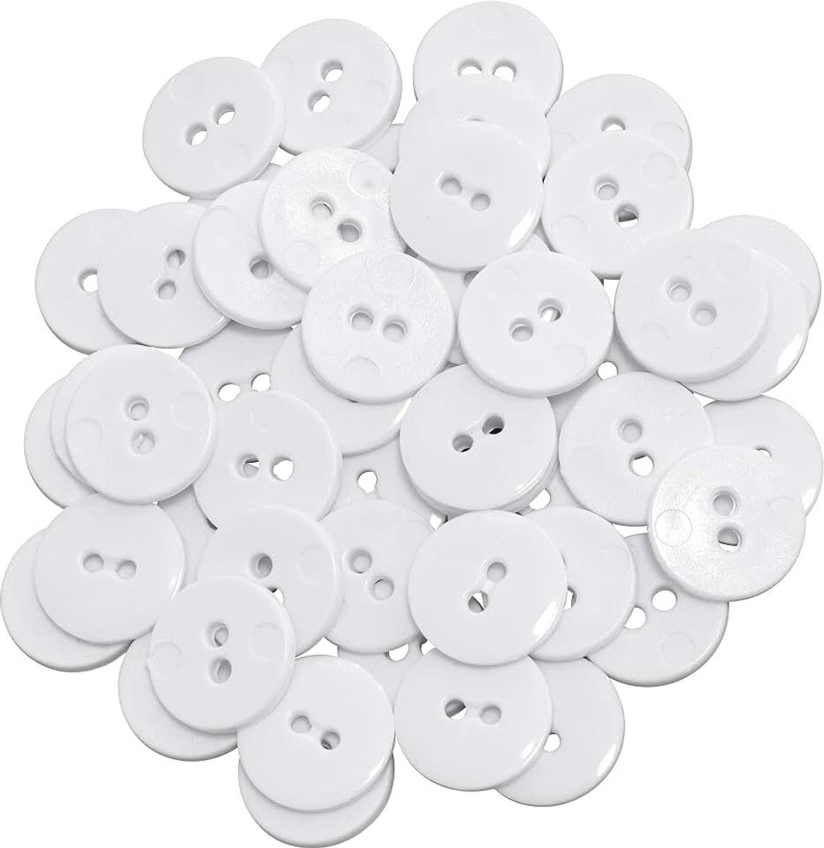 Knopen om aan te naaien - rond Ø15x2,2 mm met 2 gaten L24 24L kunststof - diameter van de opening 2 mm - kort naaien kleding decoratie kleur: wit