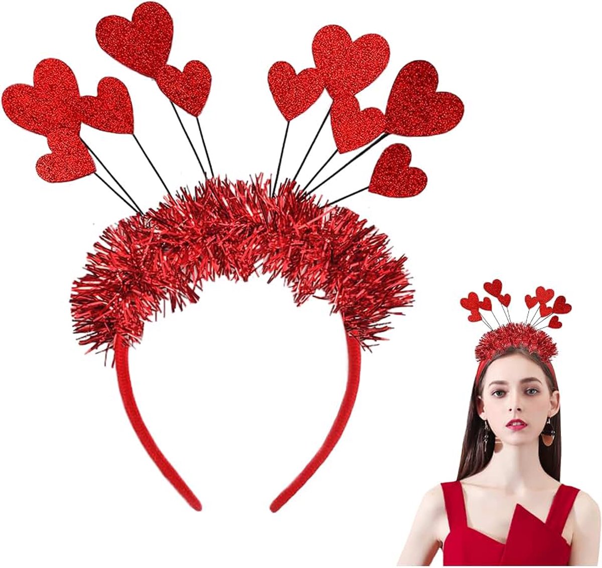 Haarband hoofdtooi harten rood Amor haarband rood dames Amor kostuum accessoires cupido kostuum hartje foto-rekwisieten bruiloft Valentijnsdag decoratie (A)