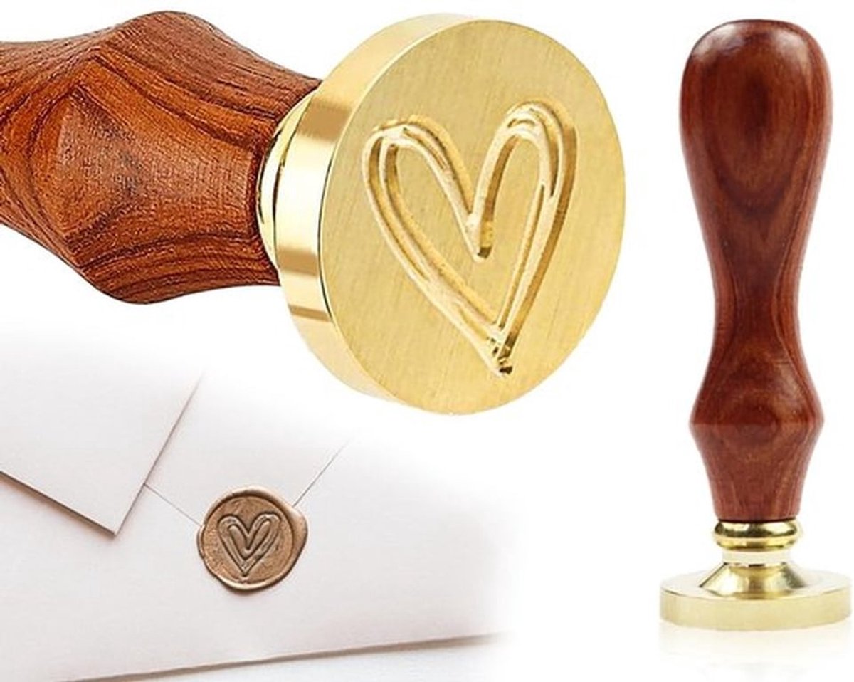 - Wax-zegelstempel - Hartvormige zegel - Retro design - Draagbaar - Afneembare stempel - Voor enveloppen en uitnodigingen - Met houten handvat