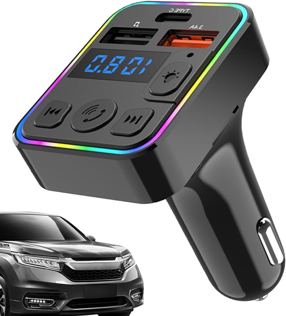 Auto FM-zender - Draadloze Muziekadapter - Muziek Streamen - Meerdere Apparaten Opladen - 83 x 50 x 45 mm - Zwart