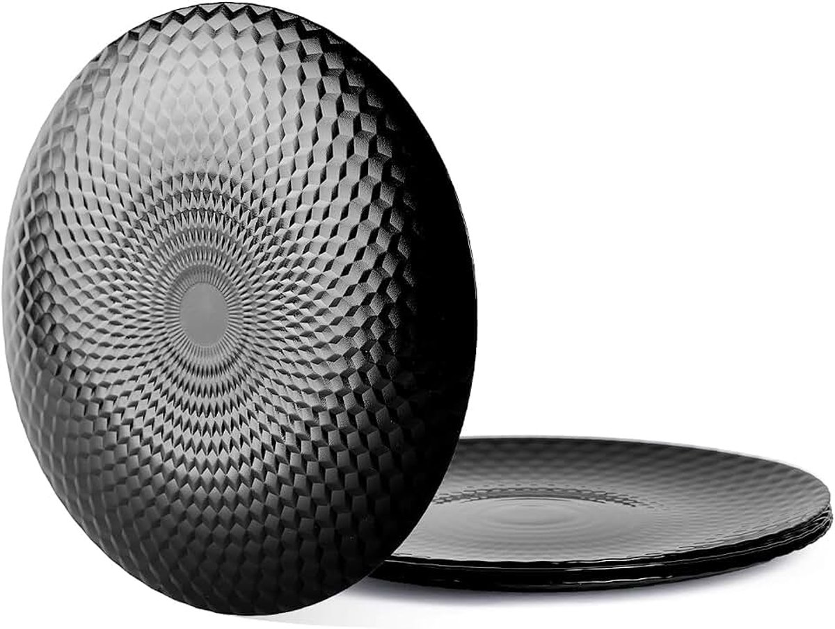 19 cm Ronde geometrisch gefacetteerde zwarte kleine opaalglas voorgerechtbordenset van 6 stuks, voor salade & dessert, vaatwasser‑ & magnetronbestendig