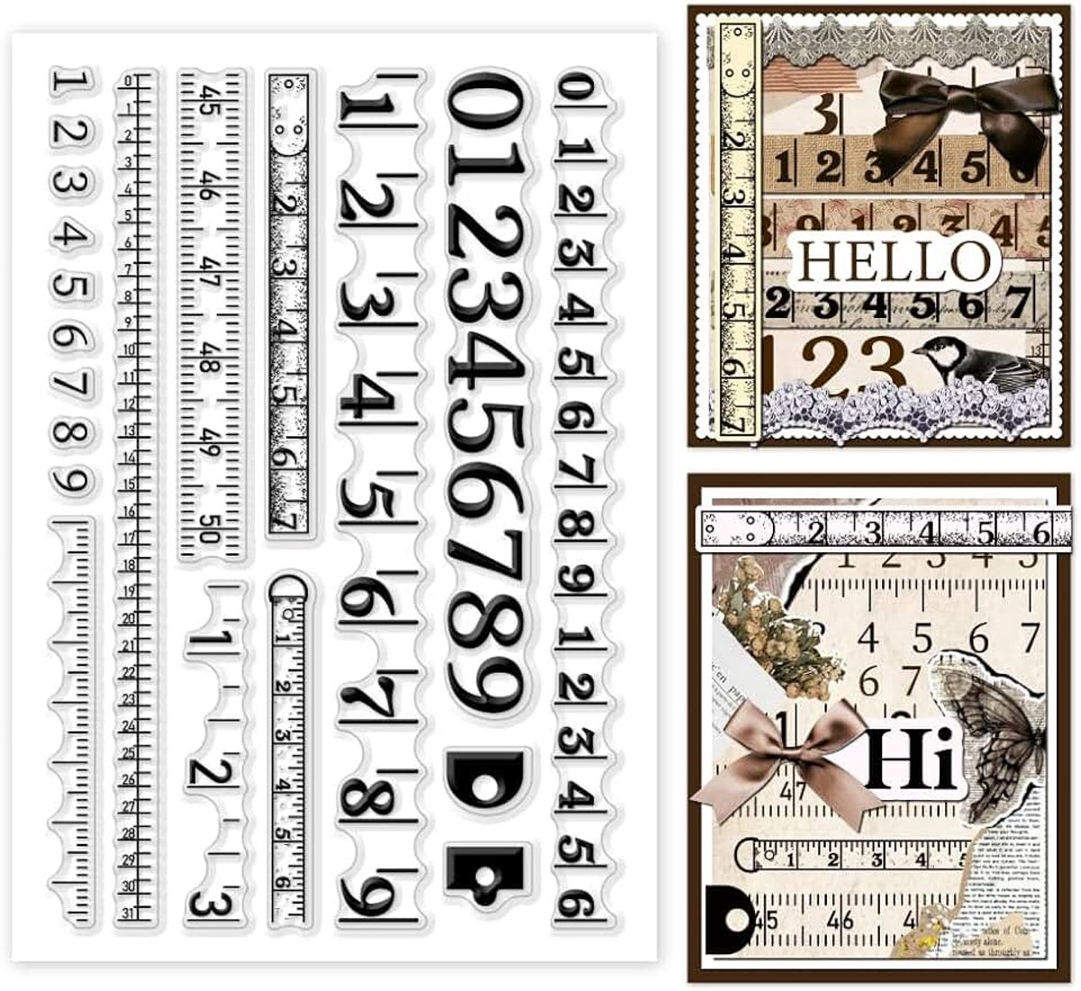 1 Pc Clear Stempel, Vintage Nummers Heersers Scrapbooking Postzegels Meetinstrument Vorm Siliconen Transparante Stempel Voor Kaarten Maken Decoratie Embossing Album Decor Diy Craft