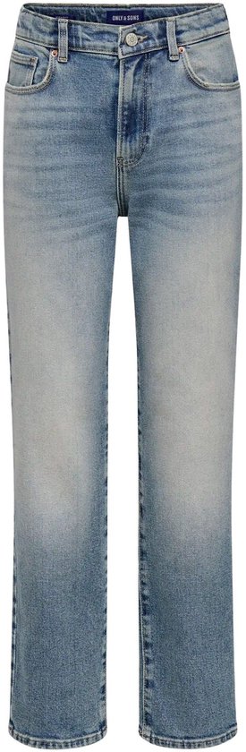 Lichtblauwe jeans met een rechte pasvorm. De broek heeft een lichte wassing met vervagingen.